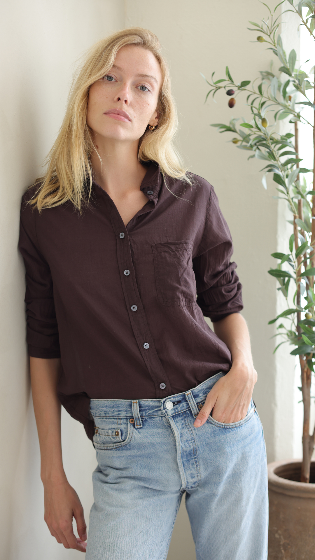 Boyfriend Top Cotton Voile - Bark