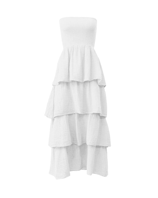 Strapless Tier Maxi Dress Gauze White