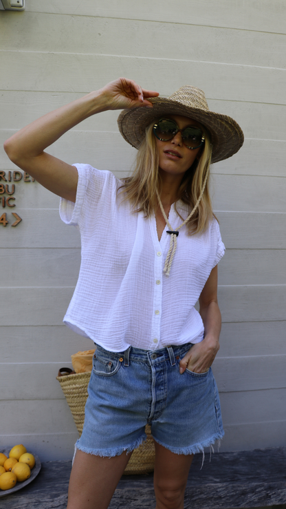 Short Sleeve Top Cotton Gauze - White