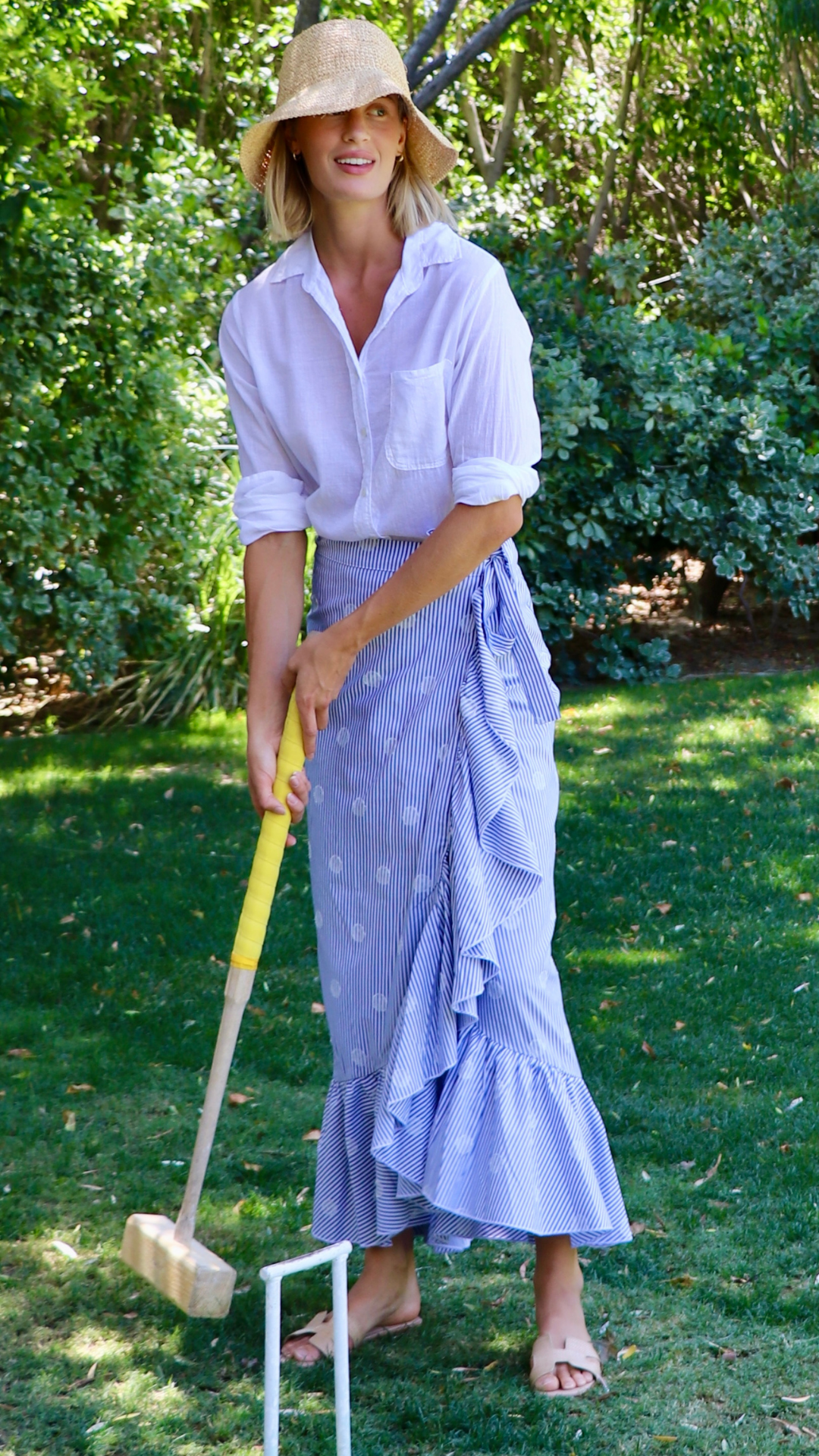 Ruffle Wrap Maxi Skirt - Blue Stripe