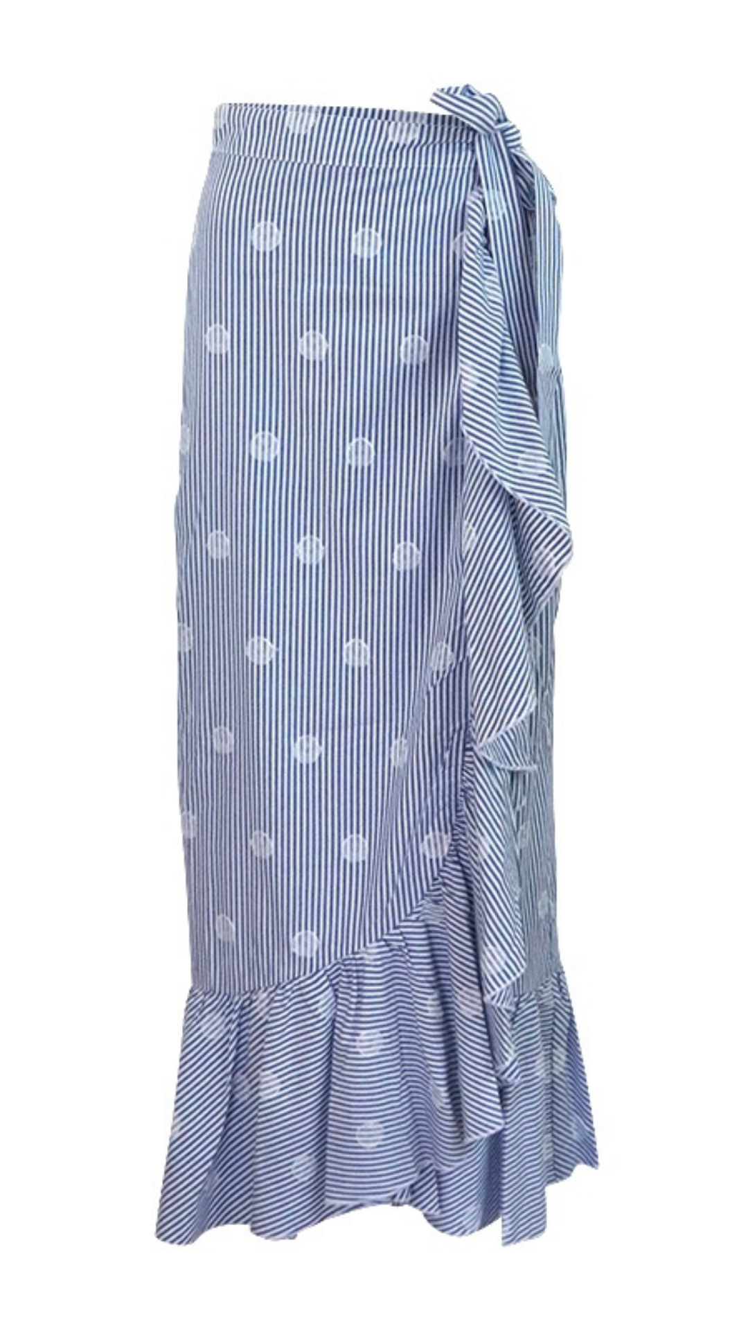 Ruffle Wrap Maxi Skirt - Blue Stripe