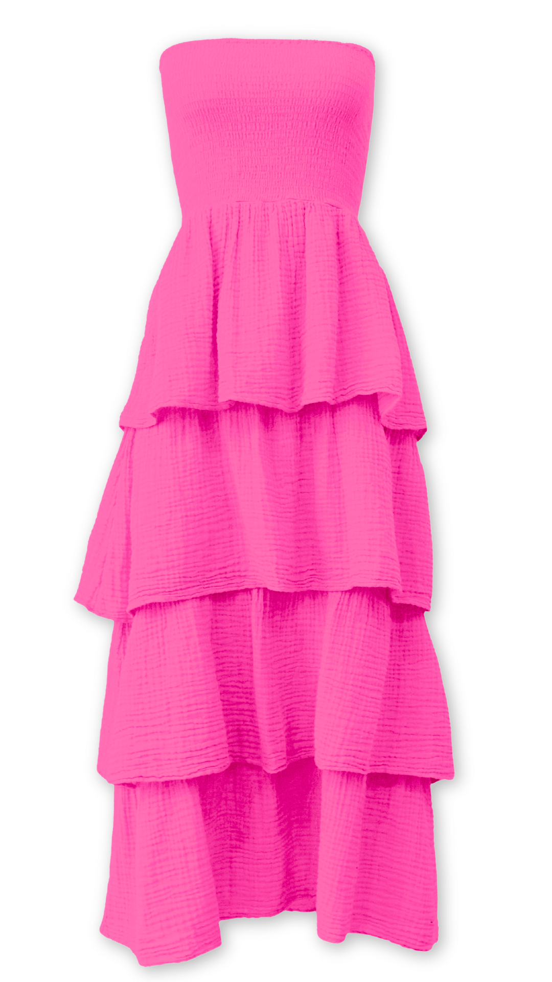 Strapless Tier Maxi Dress Gauze Hot Pink