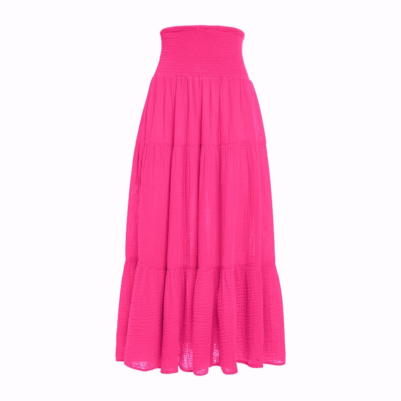 Smocked Maxi Skirt Gauze - Hot Pink
