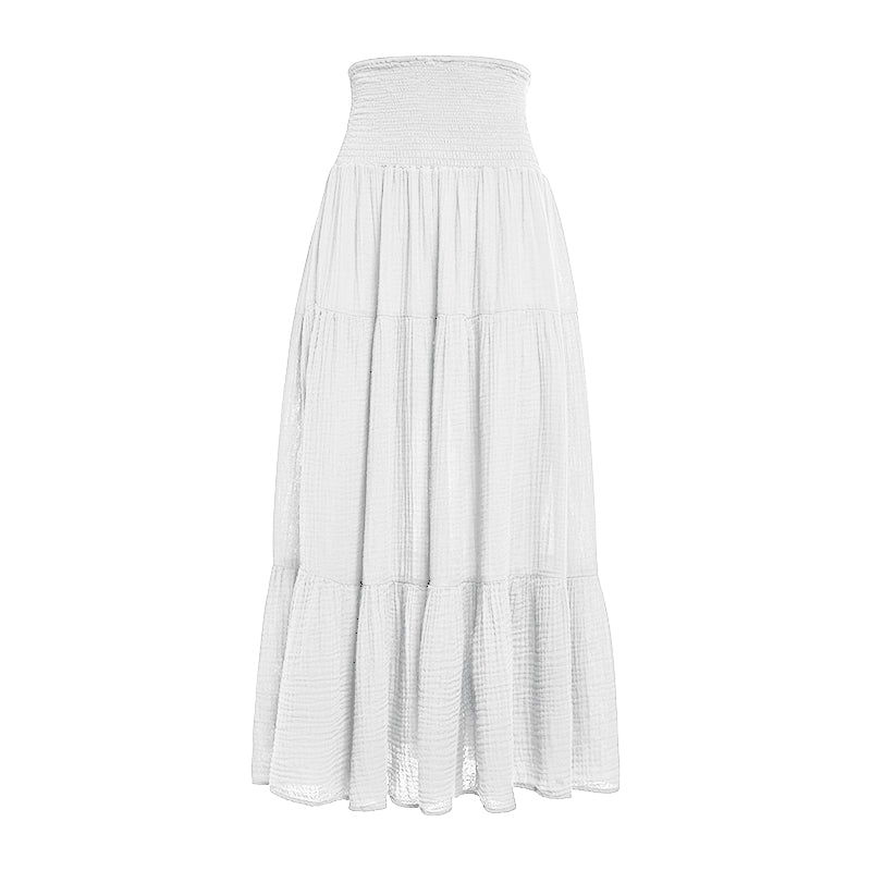 Smocked Maxi Skirt Gauze - White