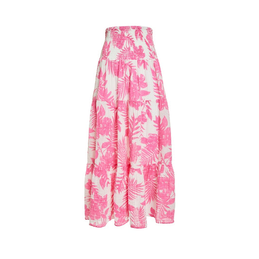Smocked Maxi Skirt Gauze- Pink Palm