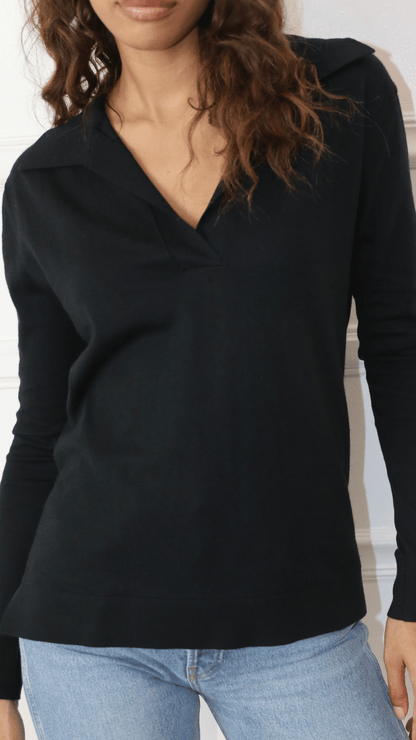 Polo Neck  Cotton Cashmere Sweater Black