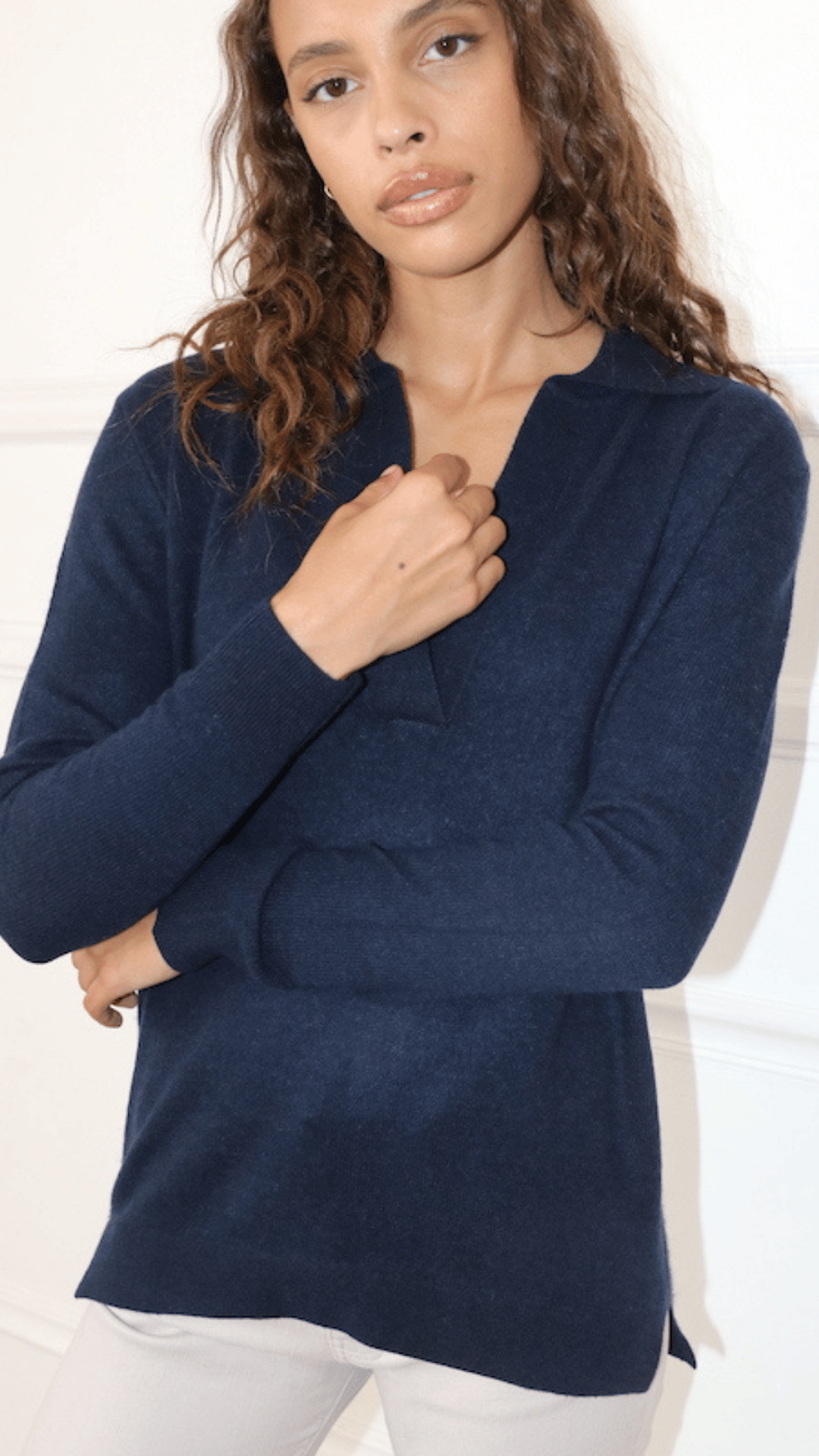 Polo Neck Cashmere Sweater Navy