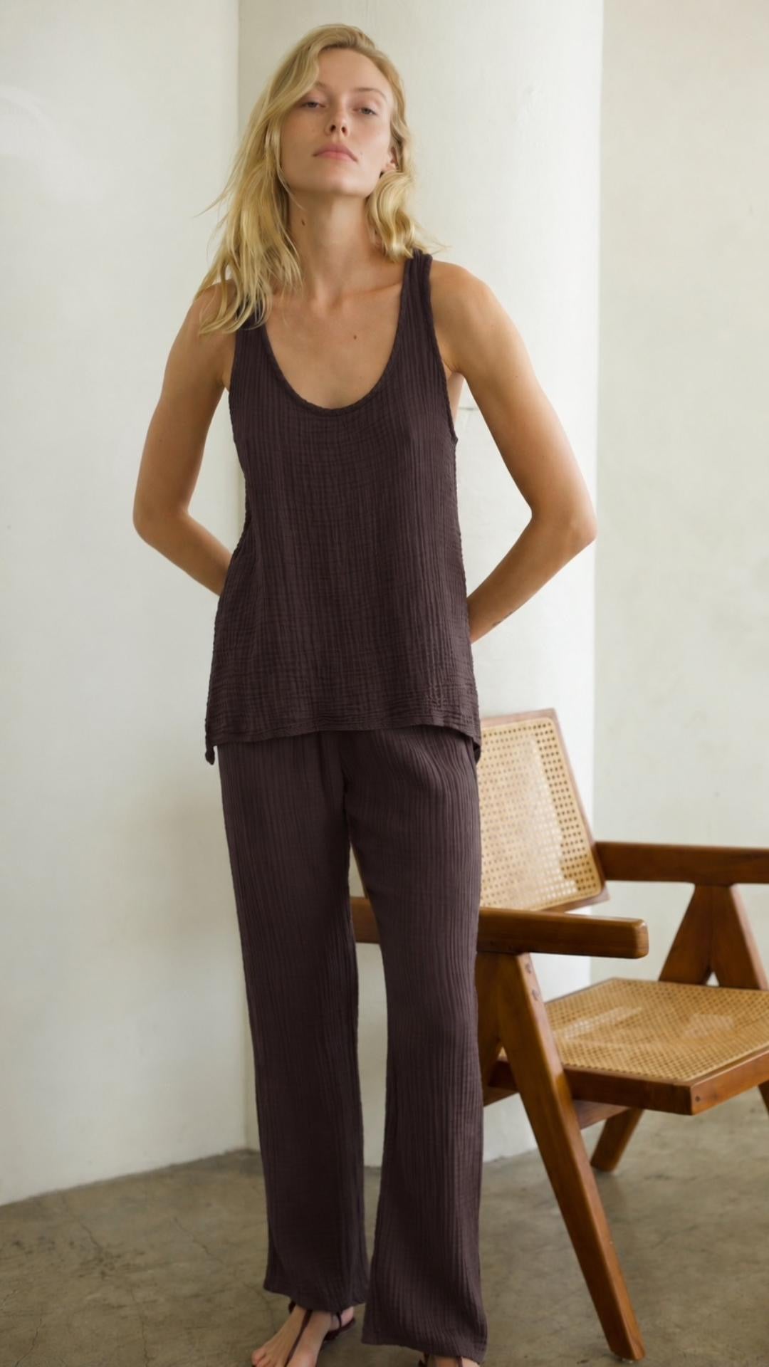 Elastic Band Pant Gauze - Bark