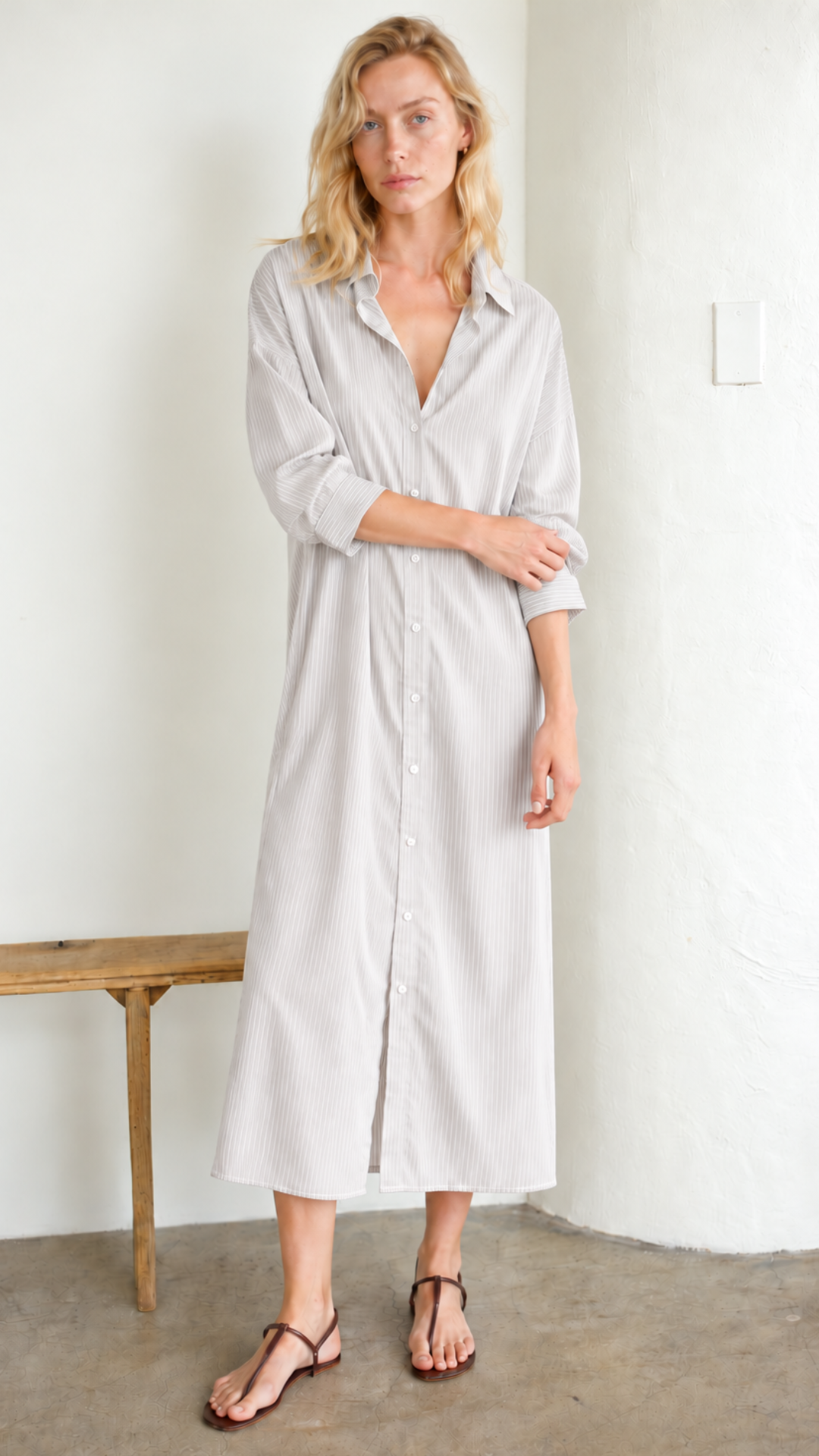 Drop Shoulder Dress Lyocell Silk - Canolli Stripe