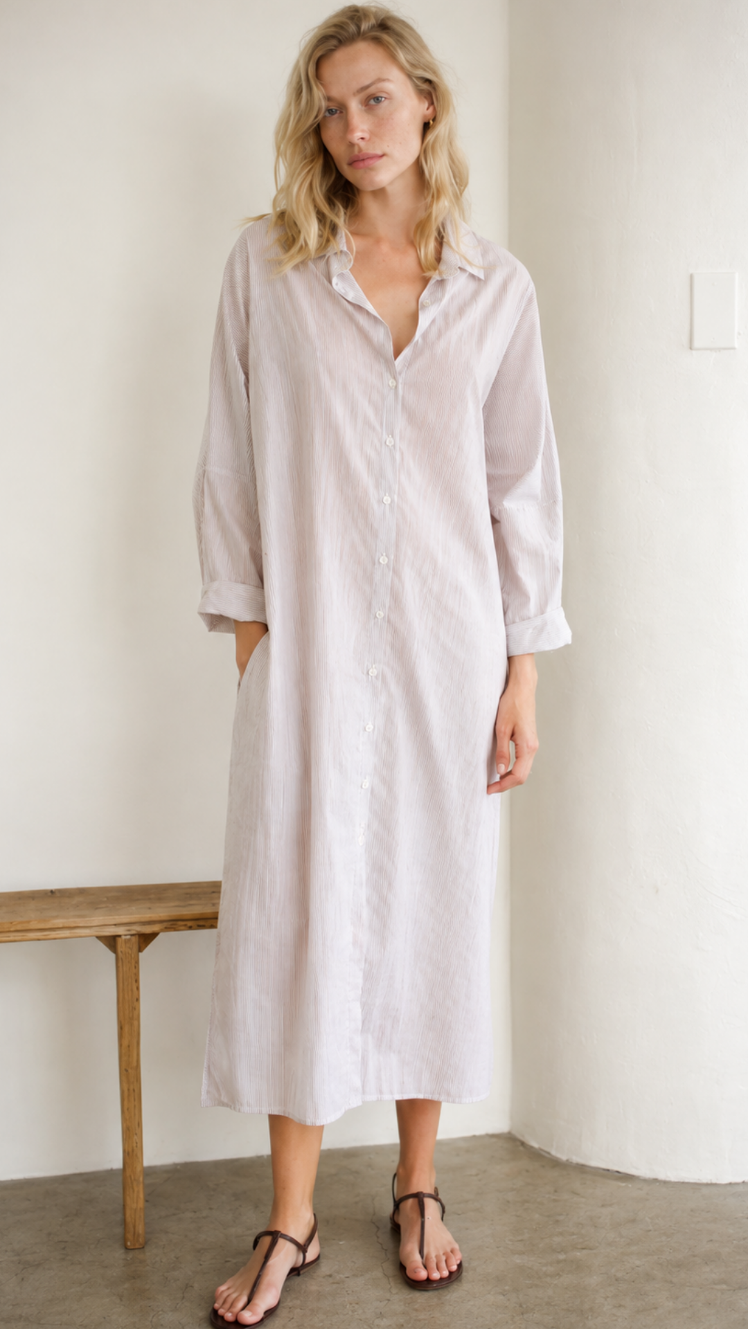 Drop Shoulder Dress - Tan Stripe