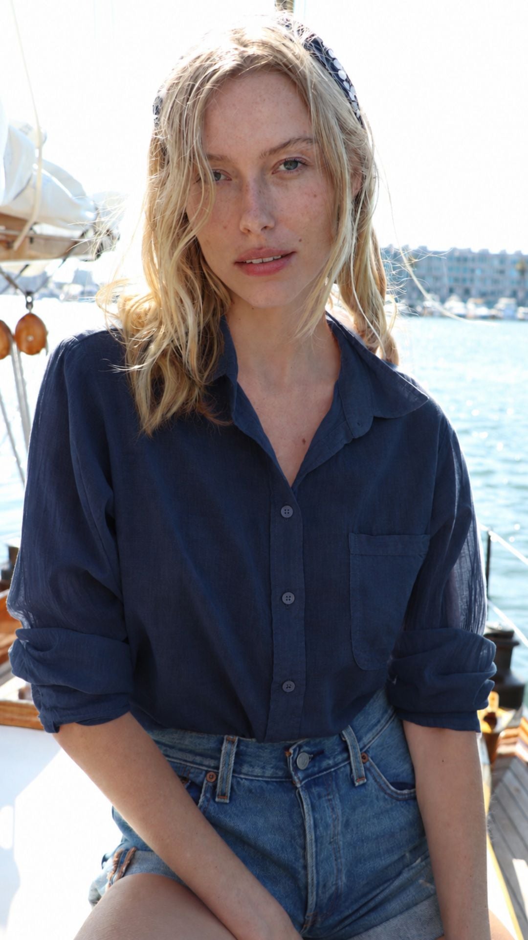 Boyfriend Top Cotton Voile - Navy