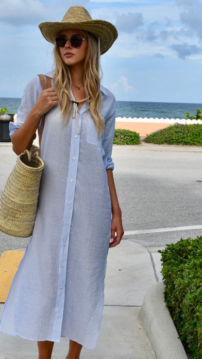 Boyfriend Maxi Dress Cotton - Sky Stripe