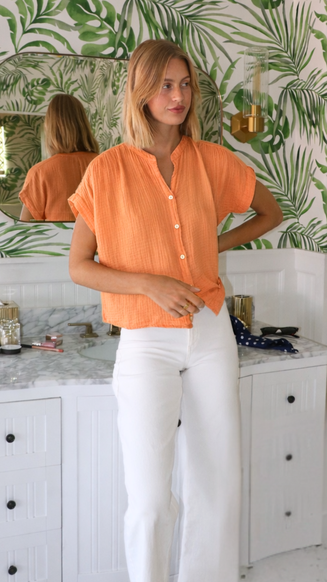 Short Sleeve Top Cotton Gauze - Mamey