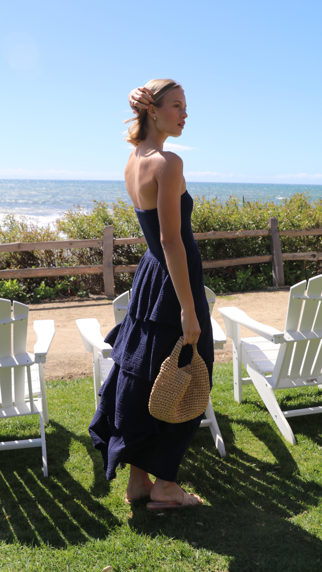 Strapless Tier Maxi Dress Gauze Navy