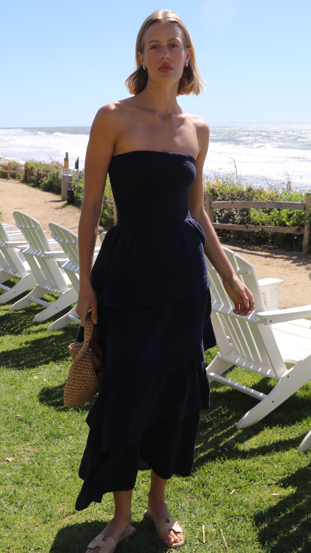 Strapless Tier Maxi Dress Gauze Navy