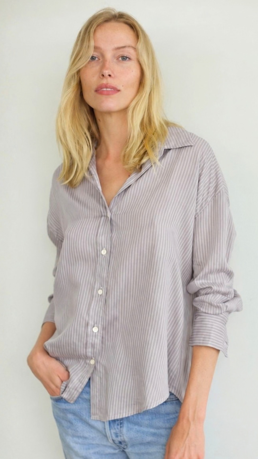 Drop Shoulder Shirt Lyocell Silk - Coco Stripe