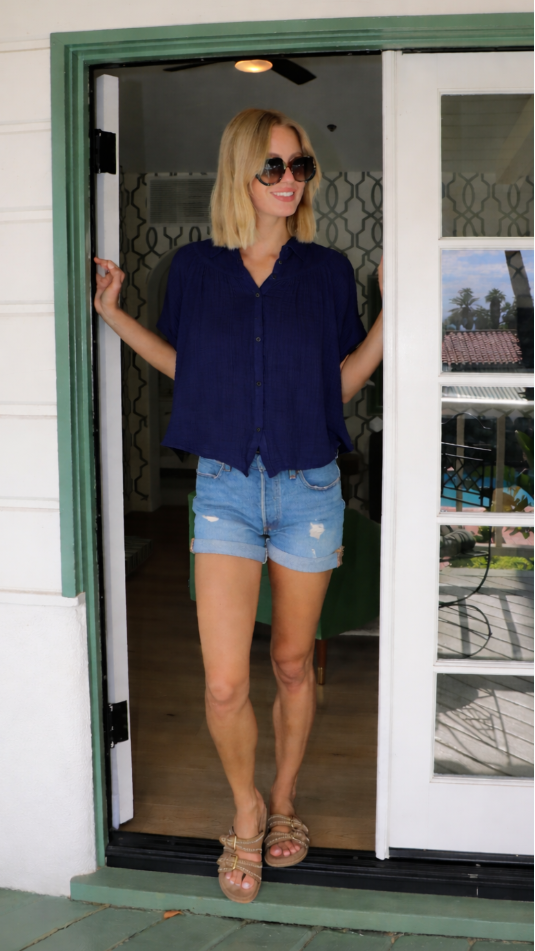 Tie Top Gauze - Navy