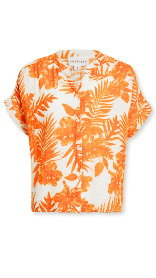 Short Sleeve Top Cotton Gauze -Orange Palm