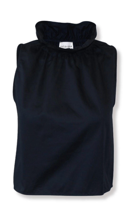 Ruffle Collar Top - Navy