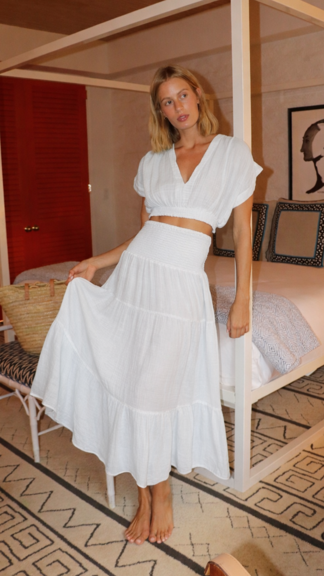 Smocked Maxi Skirt Gauze - White
