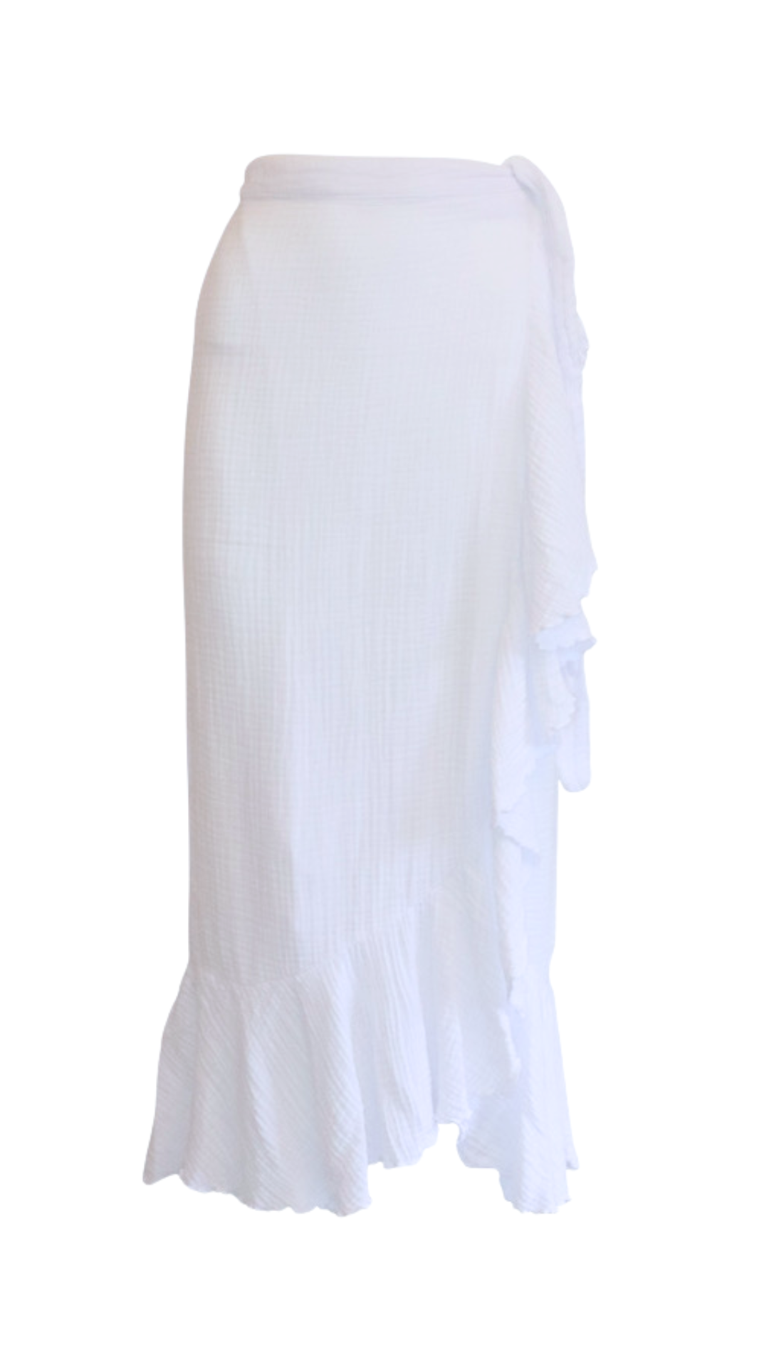 Ruffle Wrap Maxi Skirt Gauze - White