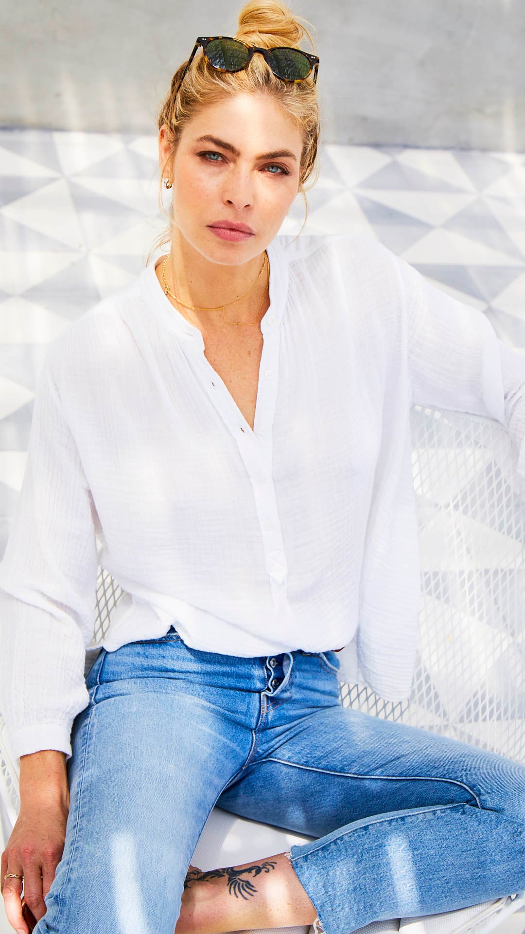 Poet Top Gauze - White