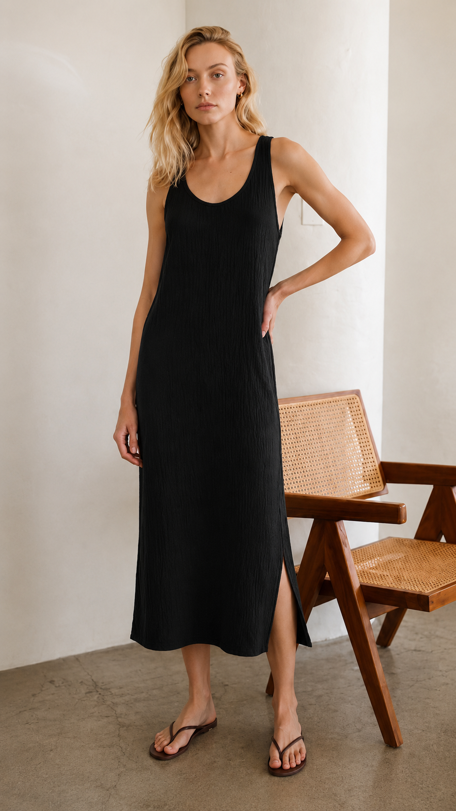 Racerback Midi Dress Cotton Gauze - Black
