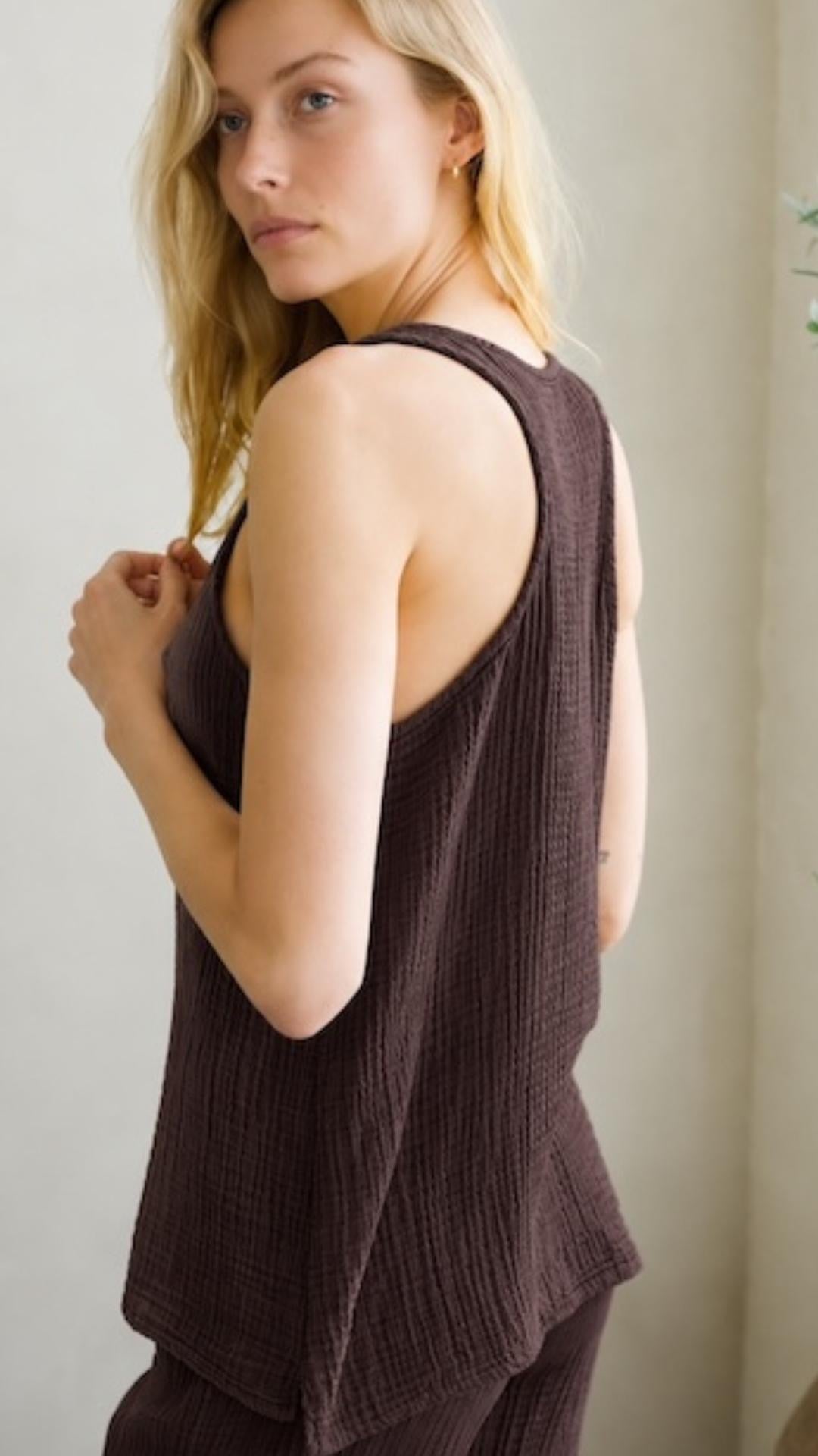 Racerback Tank Gauze - Bark
