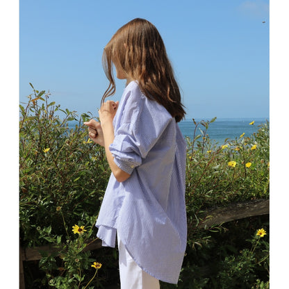 Drop Shoulder Shirt - Navy Stripe