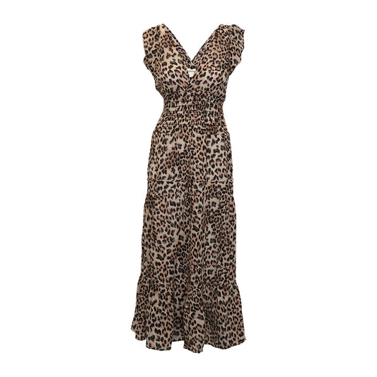 Smocked Dress Gauze -  Dark Leopard