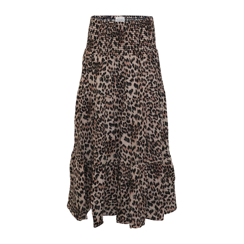 Smocked Maxi Skirt Gauze - Dark Leopard