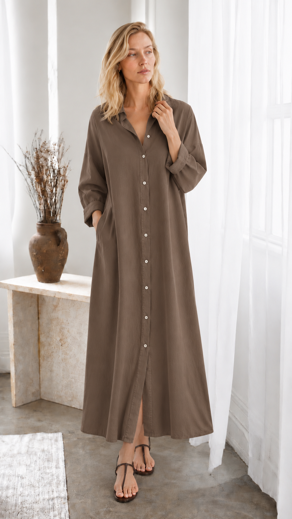 Drop Shoulder Dress Lyocell Silk - Hermes