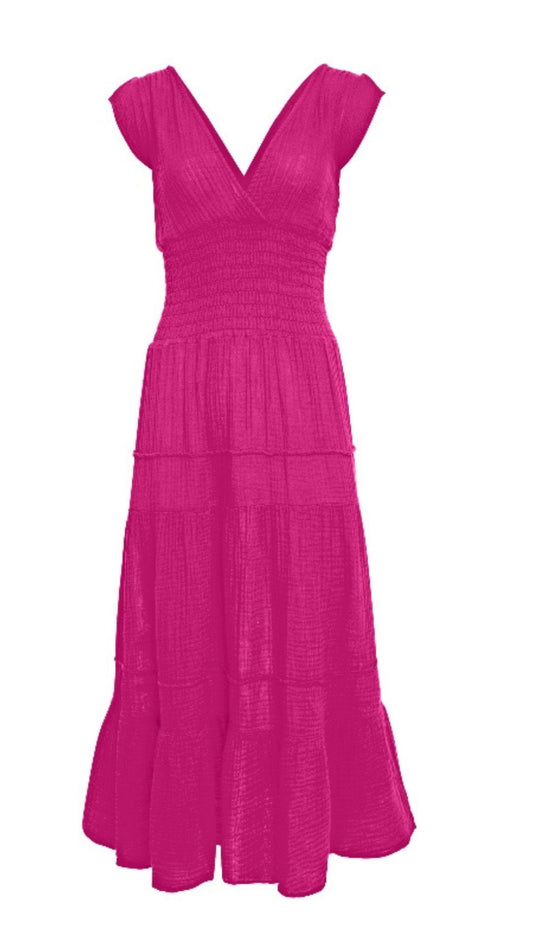 Smocked Dress Gauze  - Magenta