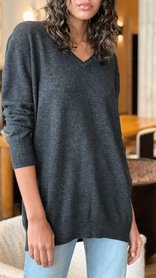 Boyfriend  V Neck Sweater Crow