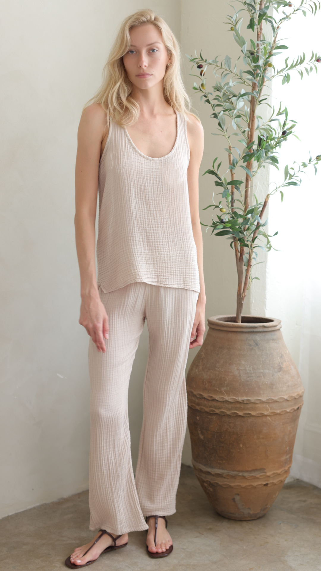 Elastic Band Pant Gauze - Tan