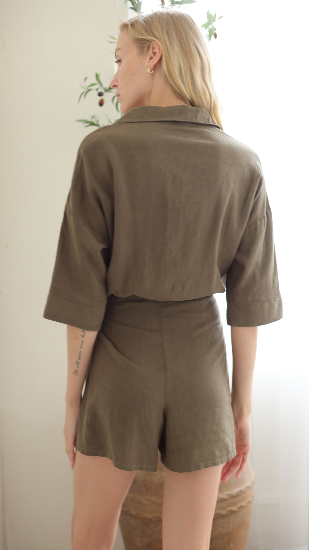 Skort Romper Cotton Blend - Military