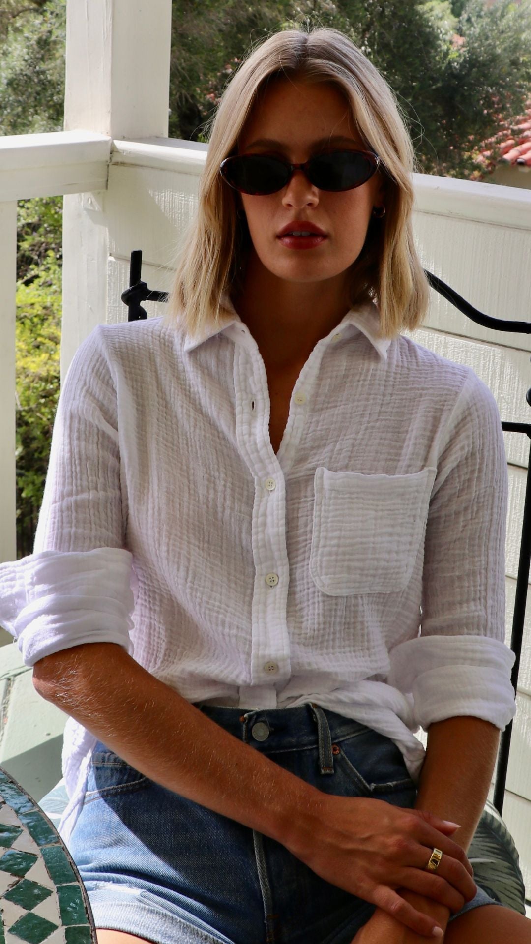 Boyfriend Top Gauze - White