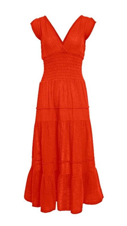 Smocked Dress Gauze - Cherry