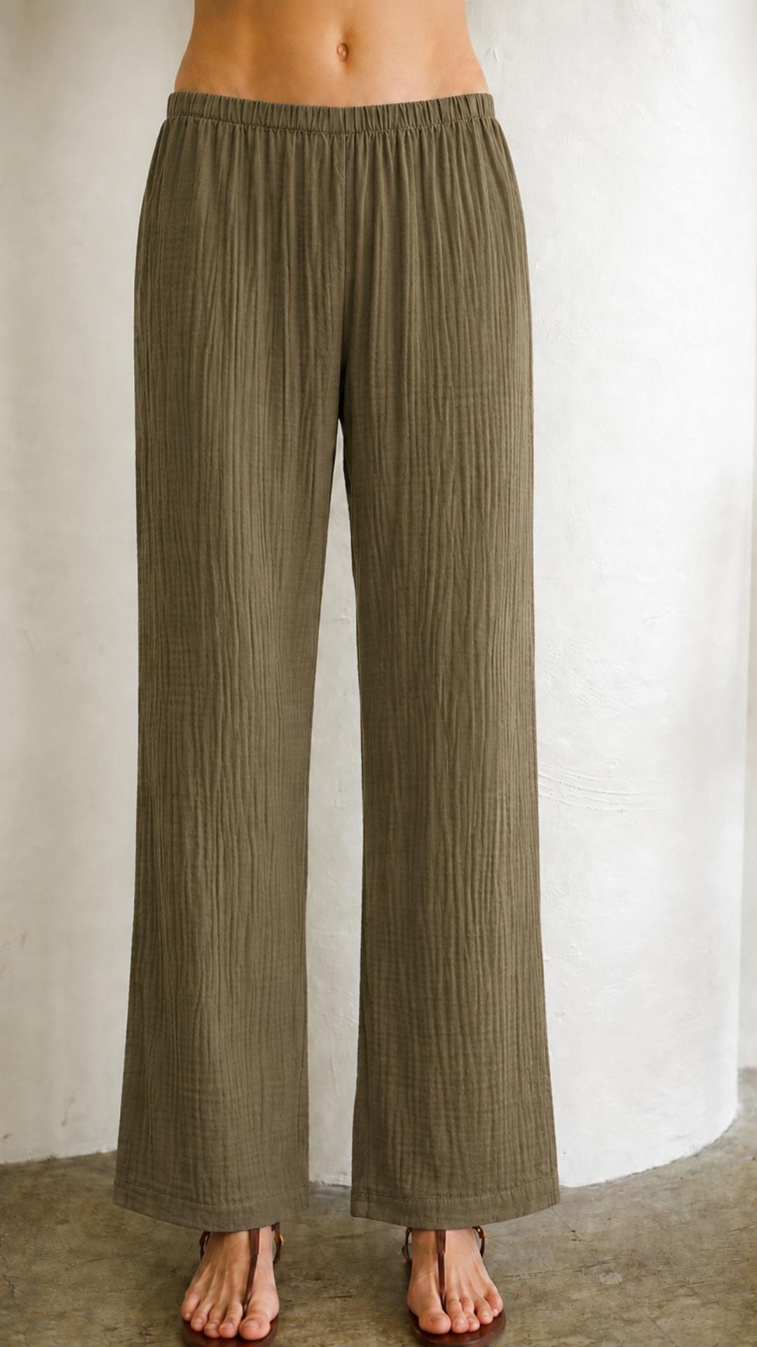 Elastic Band Pant Gauze - Military