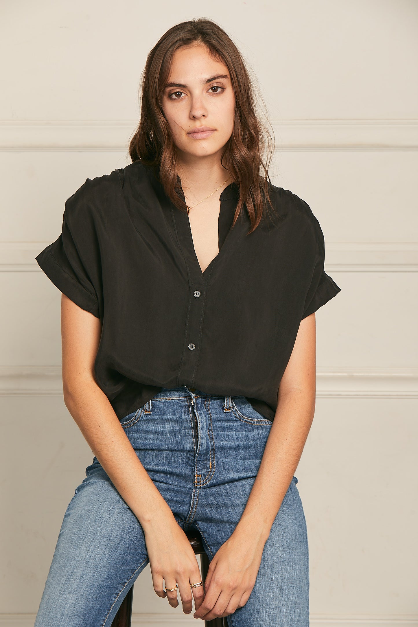 Short Sleeve Washed Cupro Top Black