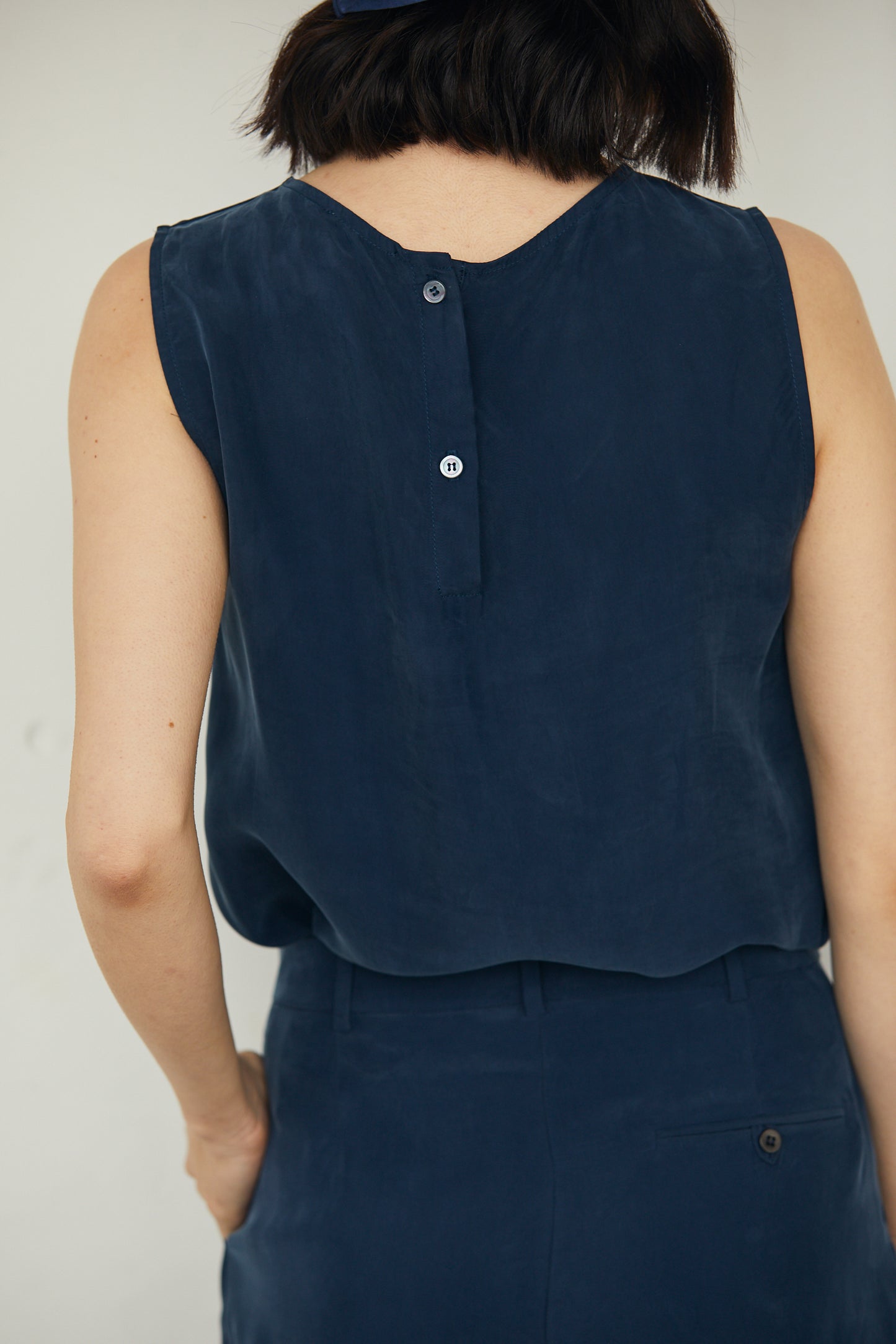 Shell Top Washed Cupro Top Navy