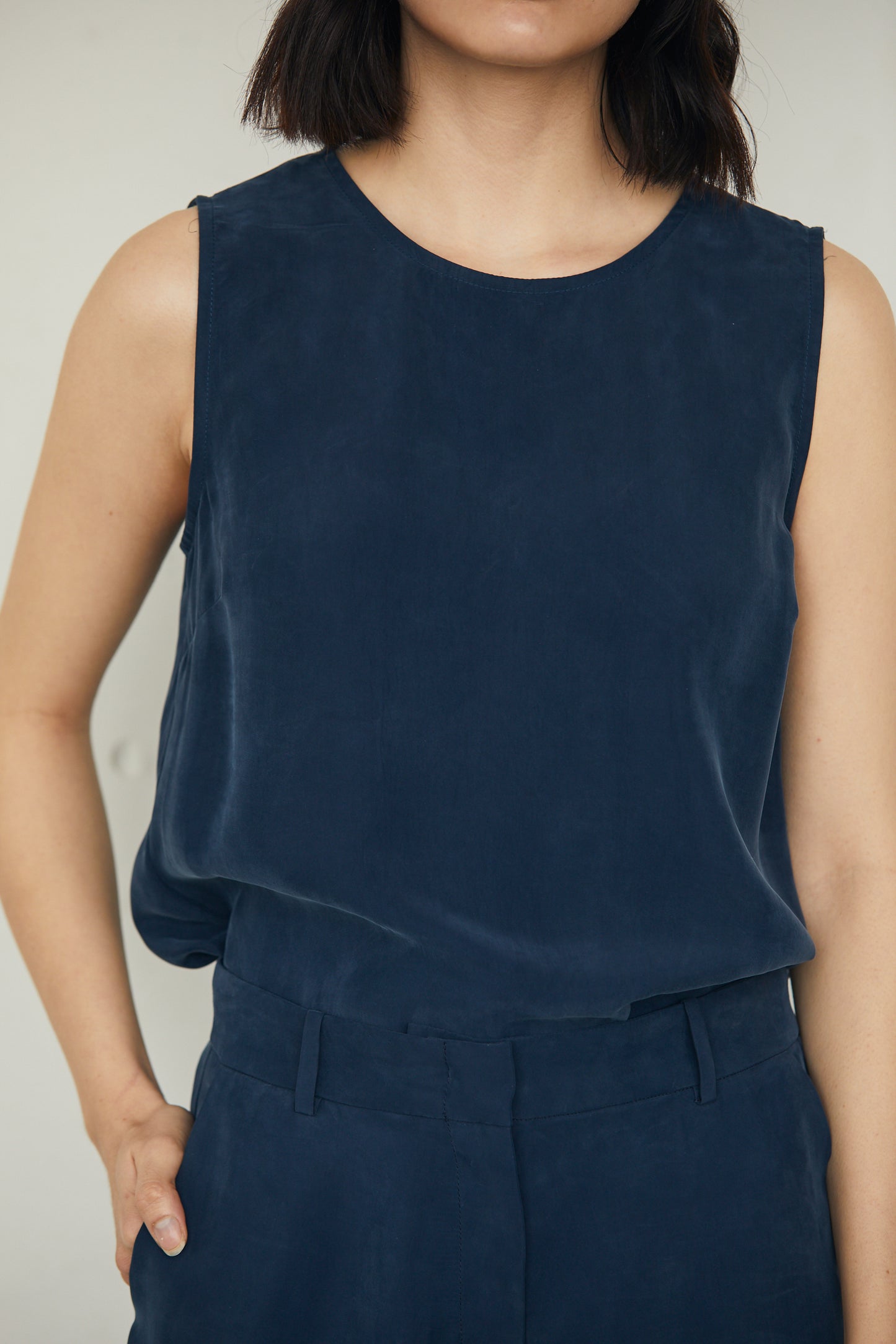 Shell Top Washed Cupro Top Navy