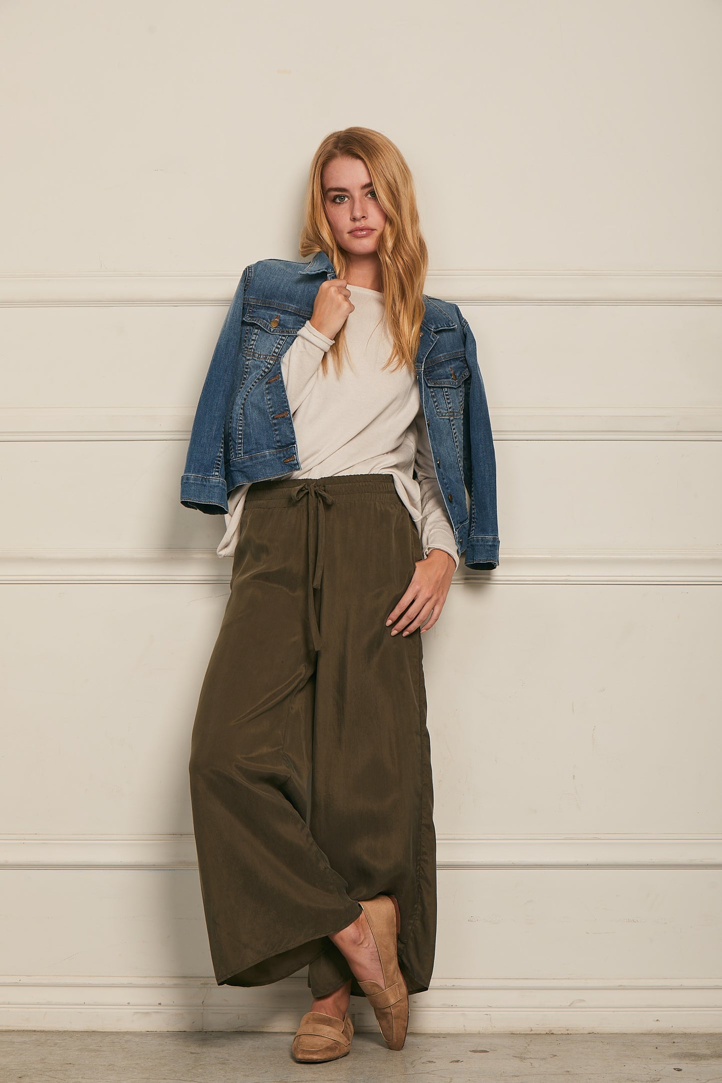 Wide Leg Pant Washed Cupro - Olive