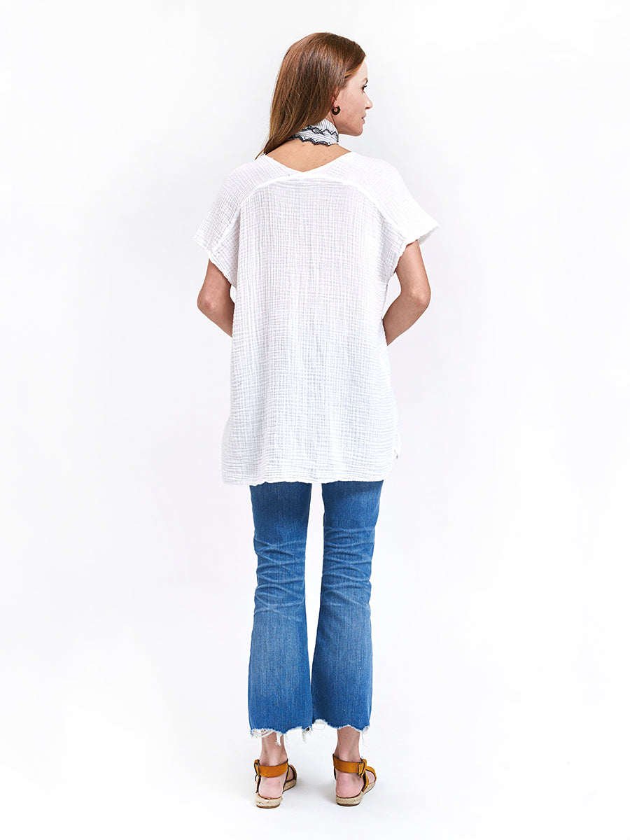 V Neck Top Gauze - White