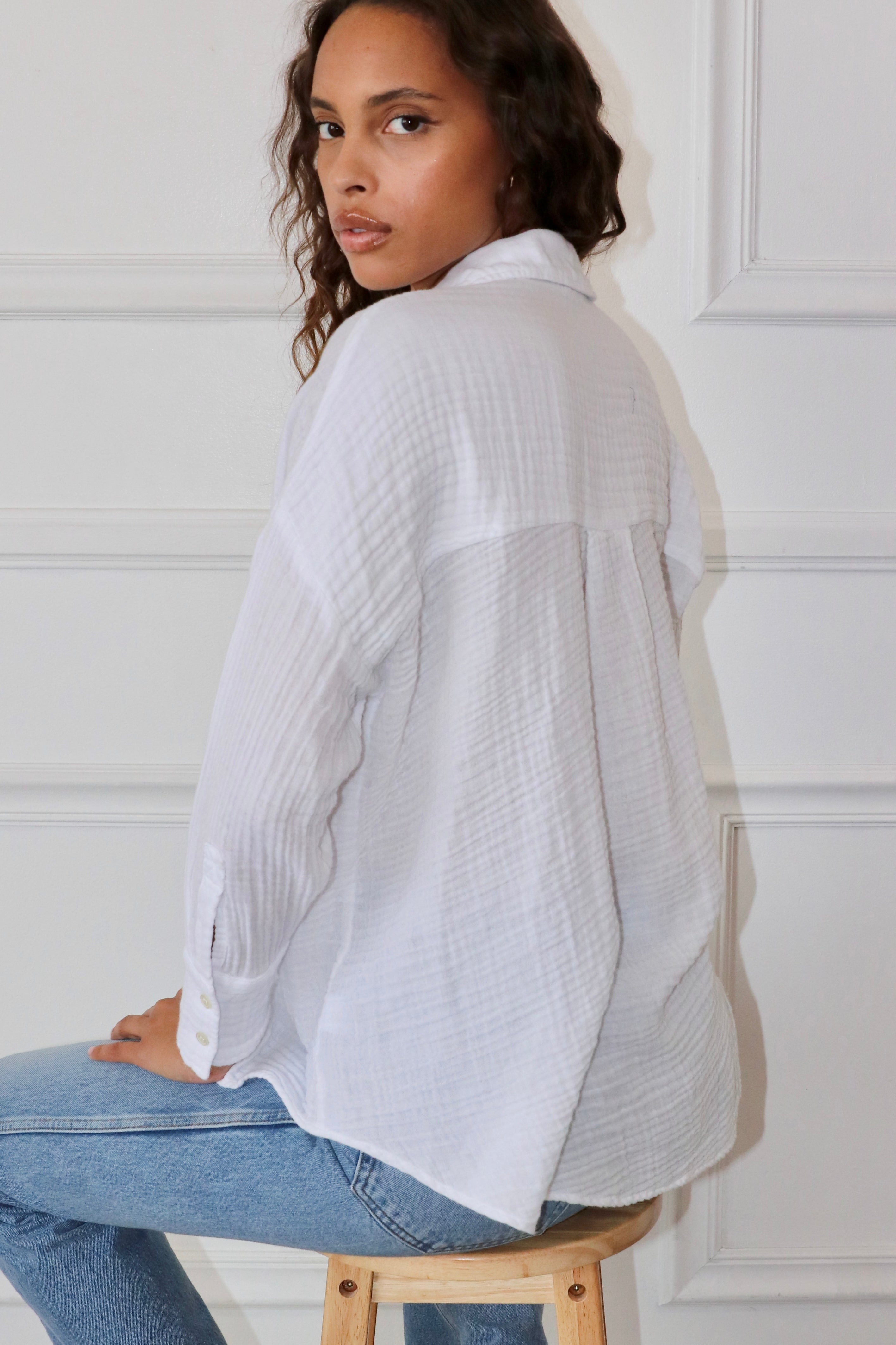 Drop shoulder best sale white shirt