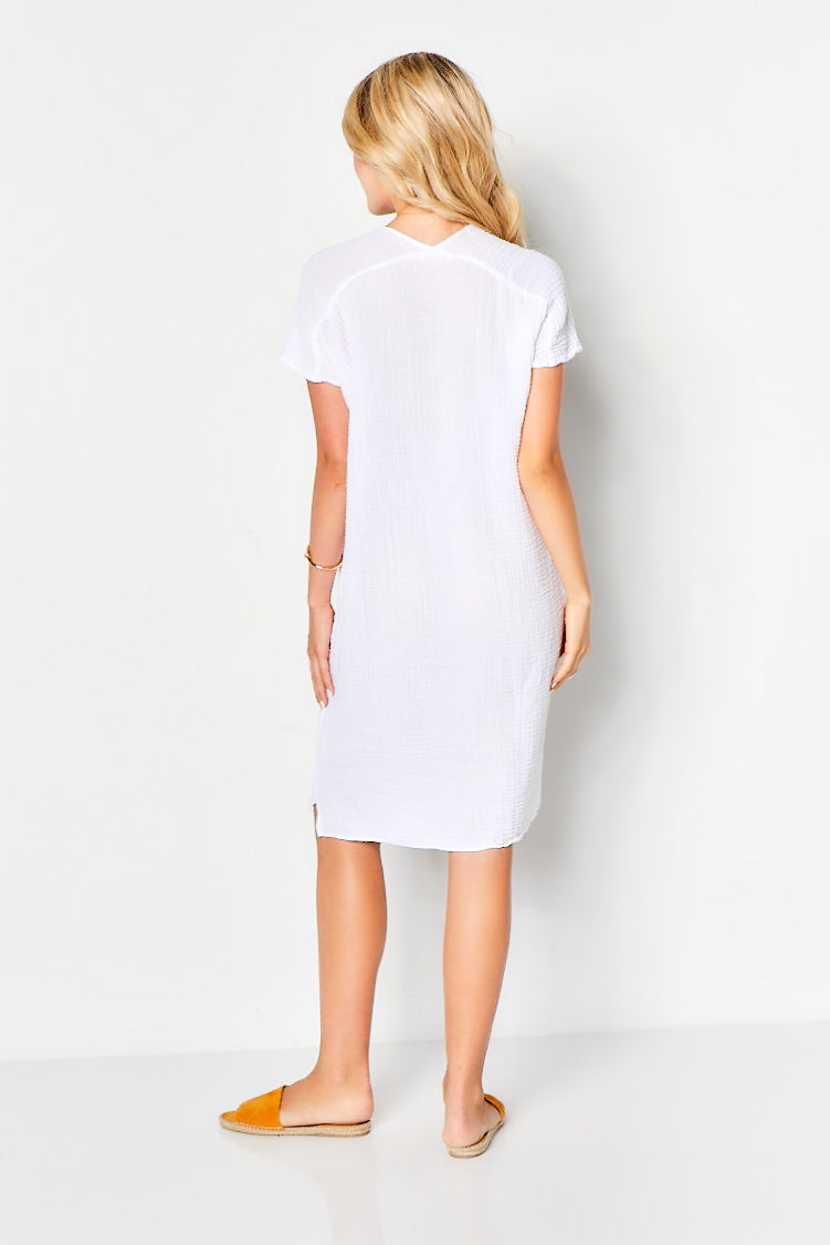 V Neck Dress -  White