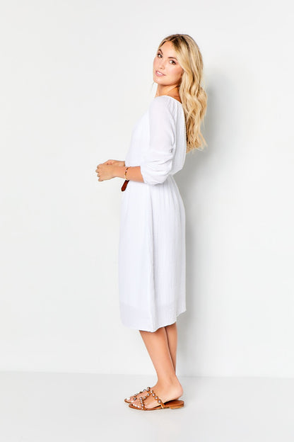 Peasant Dress Gauze - White
