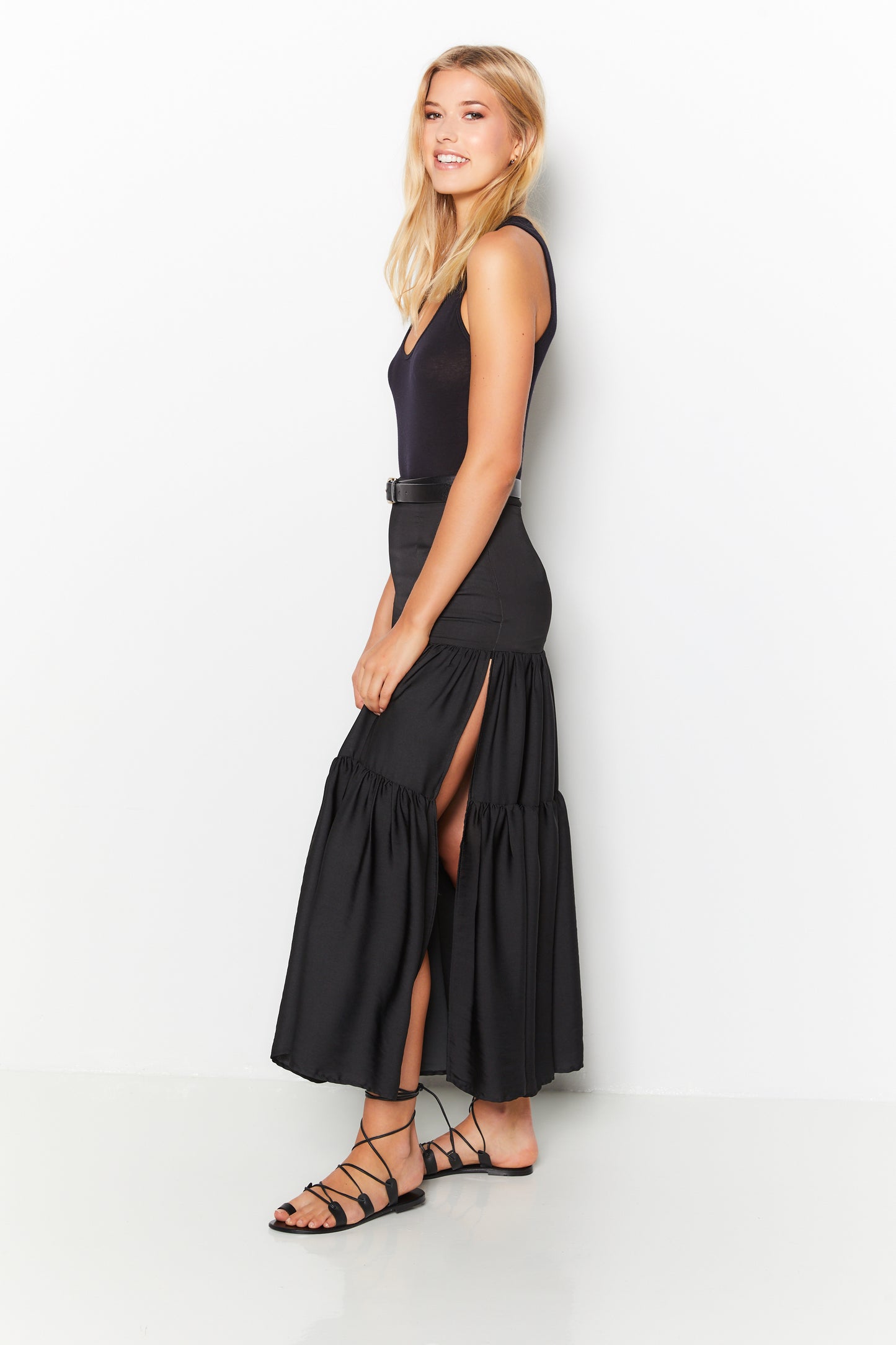 Side Slit Maxi Skirt 100% Recycled Polyester - Olive