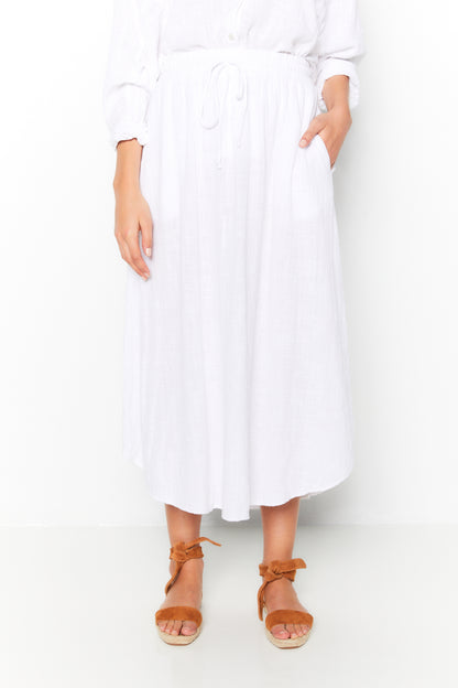Elastic Waistband Gauze Skirt White