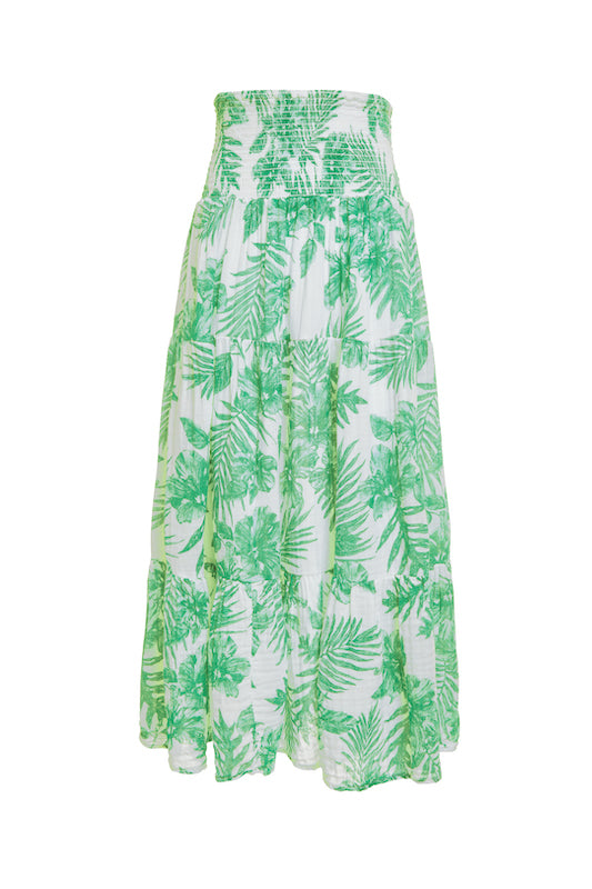Smocked Maxi Skirt Gauze- Green Palm